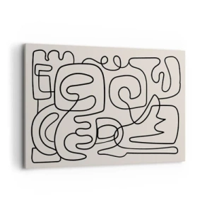 Impression sur toile - Image sur toile - Motif d'art linéaire abstrait en noir sur fond clair - 100x70cm - Suivez les indices - Décoration murale moderne pour le salon et la chambre ARTTOR