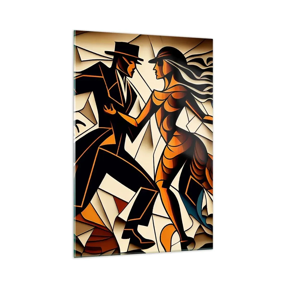 Impression sur verre - Image sur verre - Un couple dynamique dansant sous une forme abstraite. - 70x100cm - Danse de passion et de volupté - Décoration murale moderne pour le salon et la chambre ARTTOR