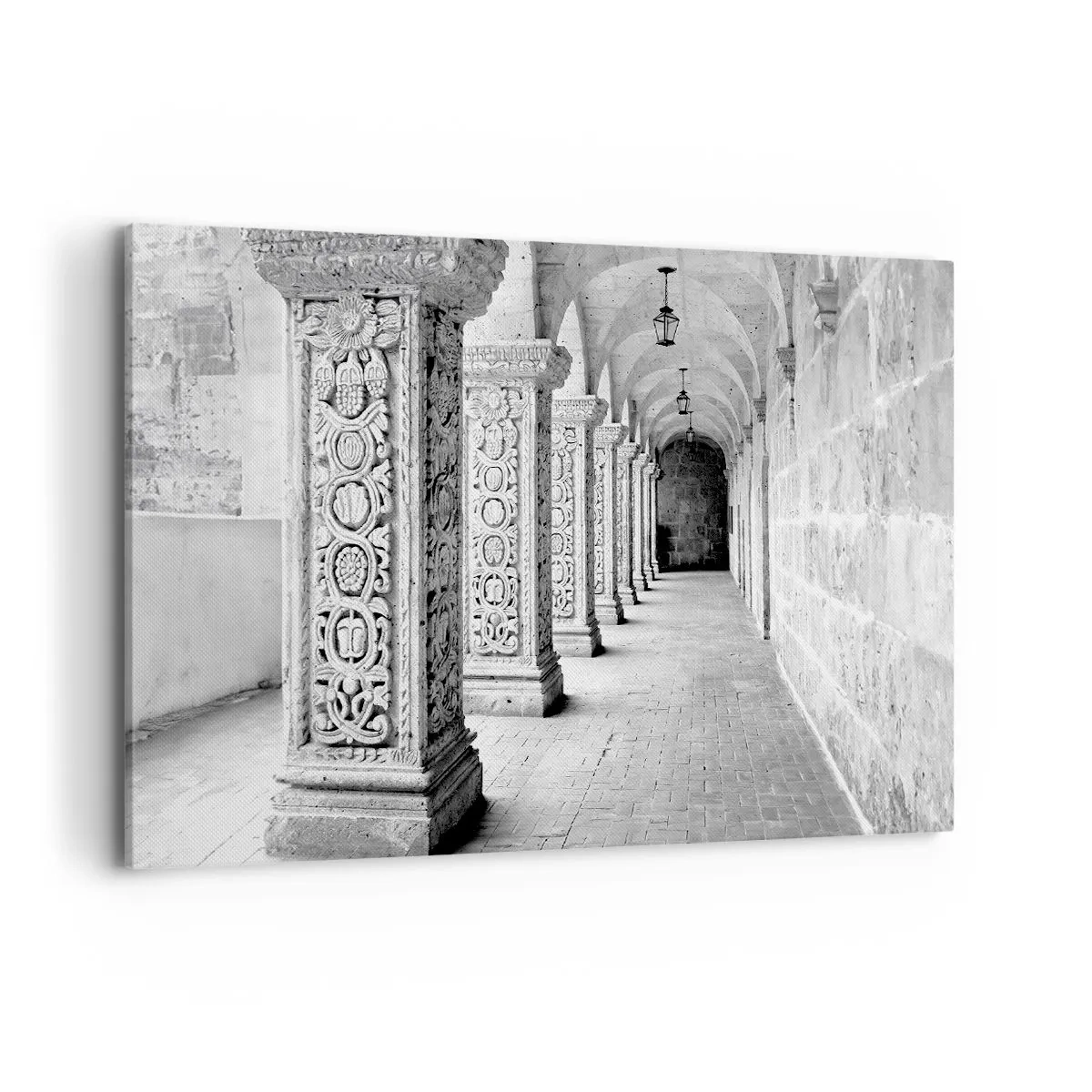 Impression sur toile - Image sur toile - Colonnes historiques dans une prise de vue monochrome - 120x80cm - Où cela mène-t-il…? - Décoration murale moderne pour le salon et la chambre ARTTOR