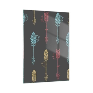 Impression sur verre - Image sur verre - Flèches colorées sur fond sombre dans une mise en page graphique - 50x70cm - Dans l'ordonnance - Décoration murale moderne pour le salon et la chambre ARTTOR