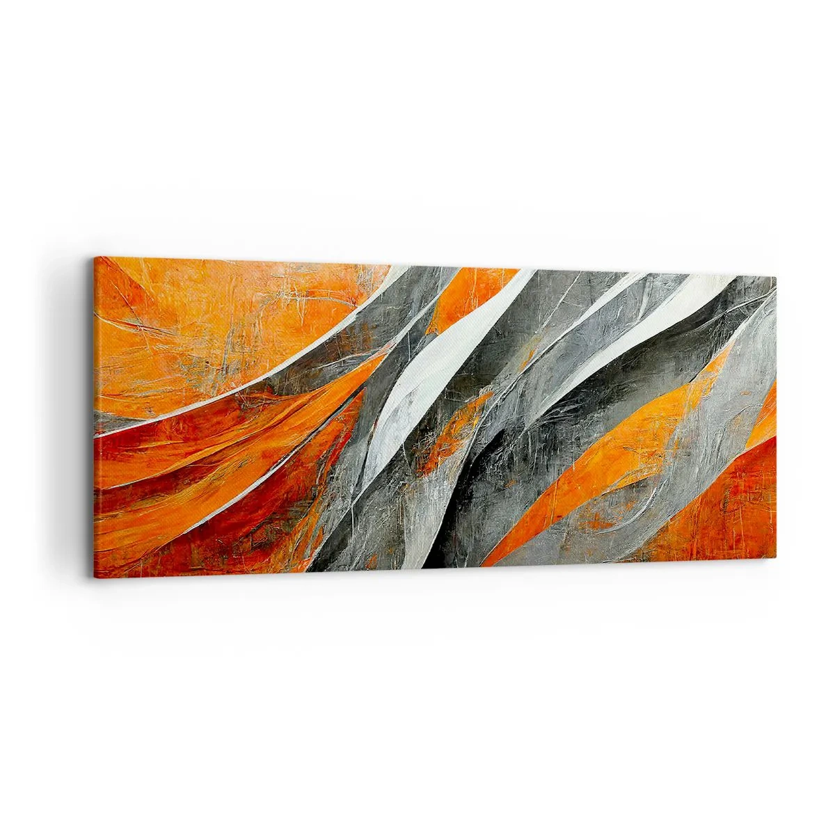 Impression sur toile - Image sur toile - Lignes abstraites dans les tons orange et gris - 120x50cm - Chaleur et froid - Décoration murale moderne pour le salon et la chambre ARTTOR