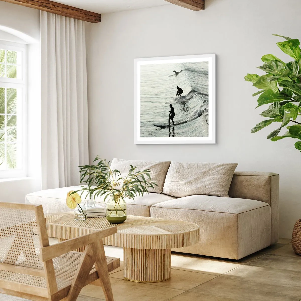 Affiche dans un cadre blanc - Poster - A la rencontre de la vague - 50x50 cm