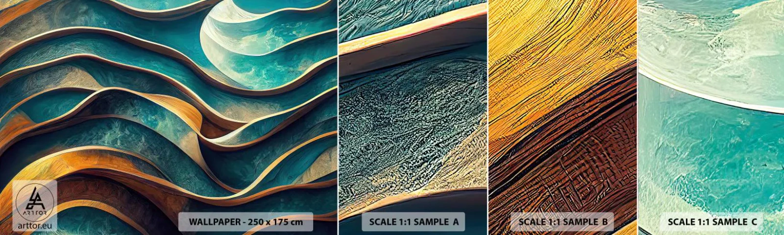 Échantillon de Papier Peint Autocollant Deluxe Sticker - Méandres de bleu - Vagues, Abstraction, Tridimensionnel - 100x30 cm