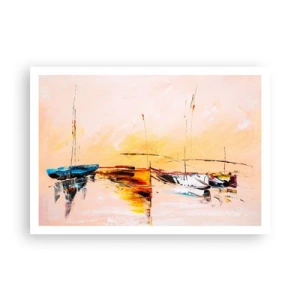 Affiche - Poster - Bateaux colorés sur une eau calme au coucher du soleil - 100x70cm - Soirée à la marina - Décoration murale moderne pour le salon et la chambre ARTTOR