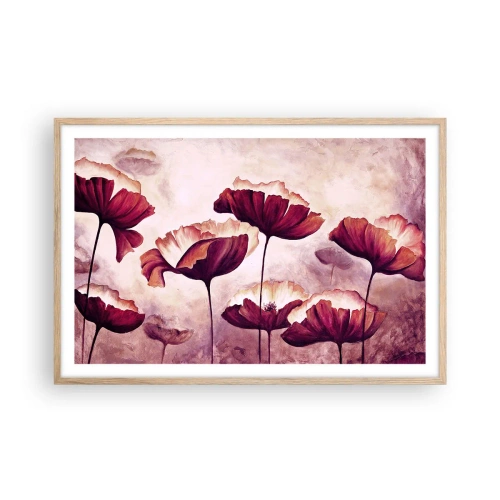 Affiche dans un chêne clair - Poster - Pétale rouge et blanc - 91x61 cm