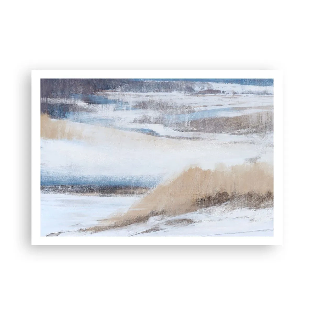 Affiche - Poster - Paysage d'hiver abstrait dans les tons de blanc et de bleu - 100x70cm - Composition hivernale - Décoration murale moderne pour le salon et la chambre ARTTOR