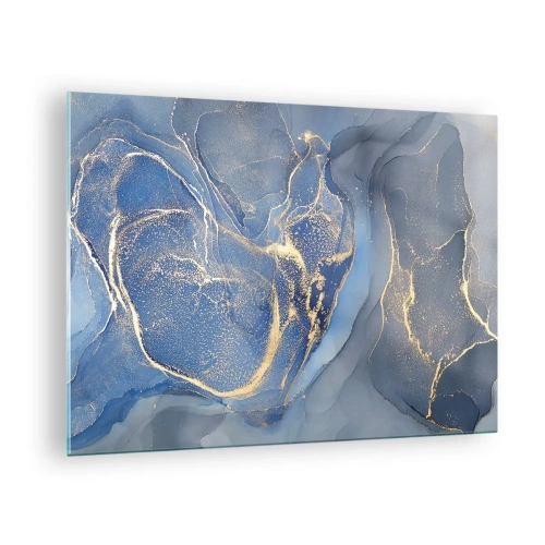 Impression sur verre - Image sur verre - Une composition abstraite dans les tons bleu marine et or - 70x50cm - Poussière d'or - Décoration murale moderne pour le salon et la chambre ARTTOR