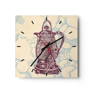 Horloge murale - Pendule murale - Cruche stylisée avec ornements sur fond floral - 30x30cm - La beauté du quotidien - Décoration murale moderne pour le salon et la chambre ARTTOR