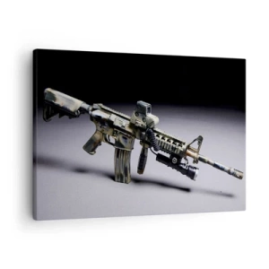 Impression sur toile - Image sur toile - Arme moderne de couleur camouflage sur fond sombre - 70x50cm - Toujours menaçant - Décoration murale moderne pour le salon et la chambre ARTTOR