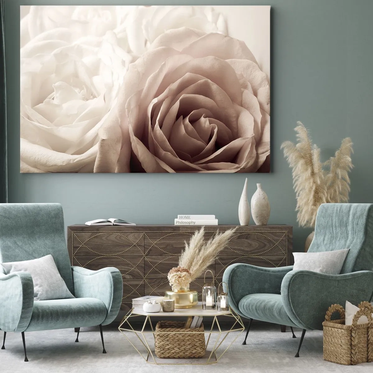 Impression sur toile - Image sur toile - Roses délicates dans des tons pastel de beige - 100x70cm - Au coeur d'ue la rose - Décoration murale moderne pour le salon et la chambre ARTTOR