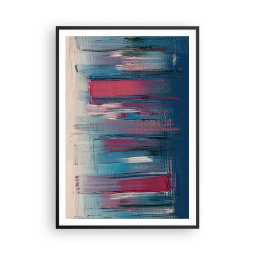 Affiche dans un cadre noir - Poster - Composition verticale en bleu et rouge - 70x100 cm