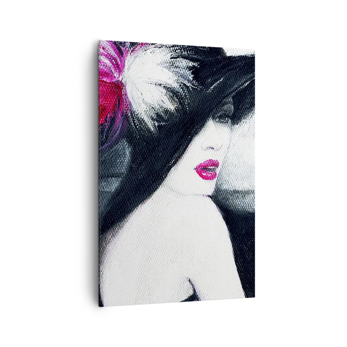 Impression sur toile - Image sur toile - Femme élégante avec un chapeau à plumes - 80x120cm - Toujours un secret - Décoration murale moderne pour le salon et la chambre ARTTOR