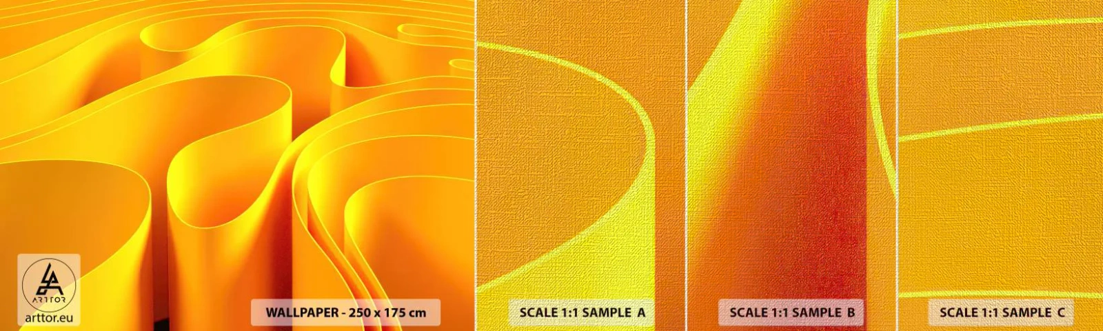 Échantillon de Papier Peint Premium Canvas - Comme les vagues du soleil - 3D, Moderne, Lignes - 100x30 cm