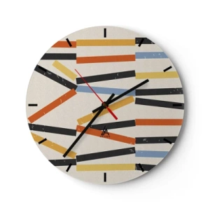 Horloge murale - Pendule murale - Rectangles colorés et noirs disposés horizontalement sur un fond clair - 30x30cm - Composition de niveaux - Décoration murale moderne pour le salon, la cuisine et la chambre ARTTOR