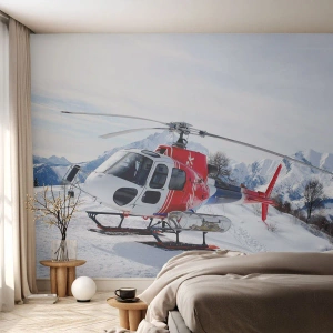 Papier peint sur mesure Premium Sand - Toujours prêt - Hélicoptère, Paysage, Alpes