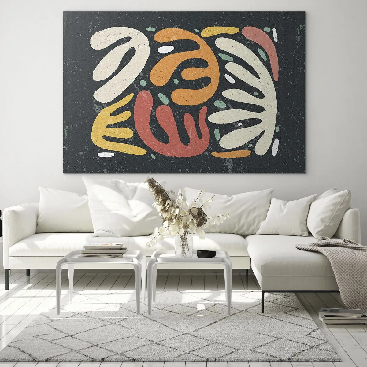 Impression sur verre - Image sur verre - Formes organiques colorées sur fond sombre dans un style abstrait. - 120x80cm - Composition – Je suis sur le point de t'attraper - Décoration murale moderne pour le salon et la chambre ARTTOR