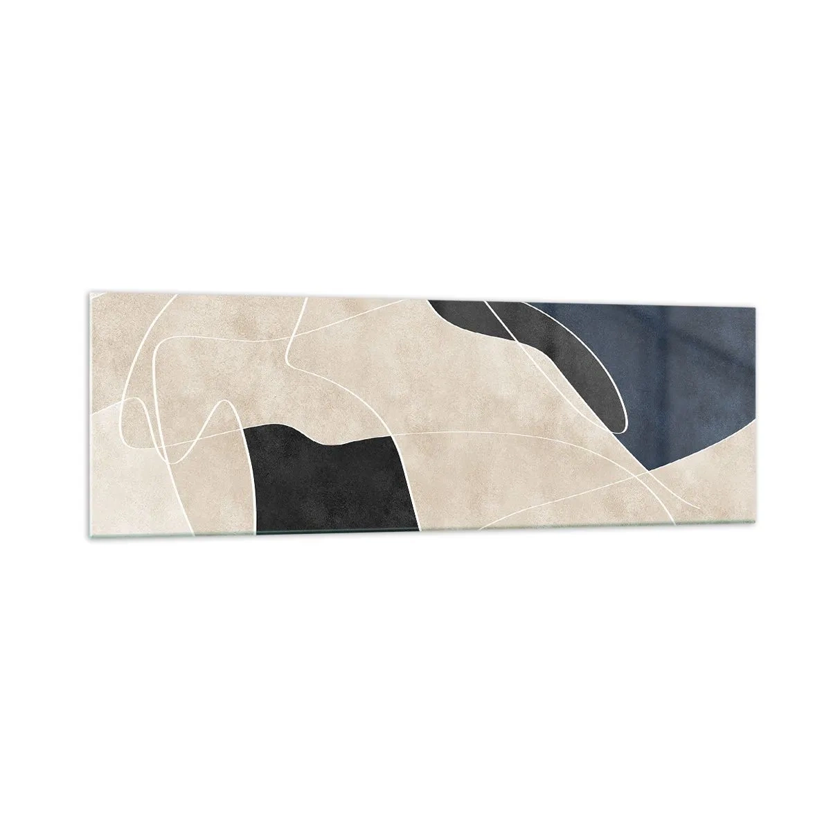 Impression sur verre - Image sur verre - Abstraction géométrique dans les tons beige et bleu marine - 160x50cm - Composition abstraite - contraste de couleurs - Décoration murale moderne pour le salon et la chambre ARTTOR