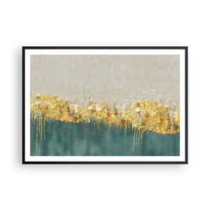 Affiche dans un cadre noir - Poster - Des accents dorés sur un fond vert-beige - 100x70cm - La frontière dorée - Décoration murale moderne pour le salon et la chambre ARTTOR