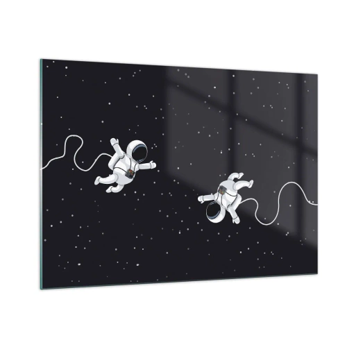 Impression sur verre - Image sur verre - Deux astronautes flottant dans l'espace - 100x70cm - Sortie cosmique - Décoration murale moderne pour le salon et la chambre ARTTOR