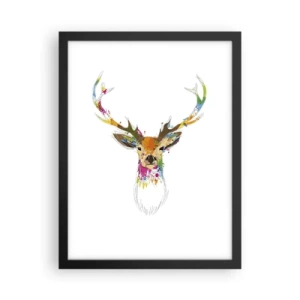 Affiche dans un cadre noir - Poster - Un cerf doux baigné de couleur - 30x40 cm