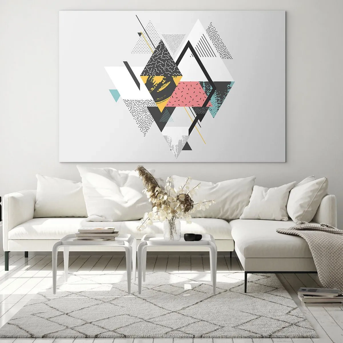 Impression sur verre - Image sur verre - Composition géométrique abstraite avec des triangles et des losanges - 120x80cm - Variation sur triangle et losange - Décoration murale moderne pour le salon et la chambre ARTTOR
