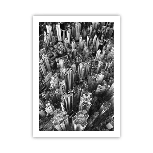 Affiche - Poster - Vue aérienne des gratte-ciels de la ville en noir et blanc - 50x70cm - Toujours de plus en plus haut - Décoration murale moderne pour le salon et la chambre ARTTOR