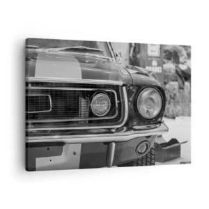 Impression sur toile - Image sur toile - Capot de voiture classique noir et blanc - 70x50cm - Conduire dur - Décoration murale moderne pour le salon et la chambre ARTTOR