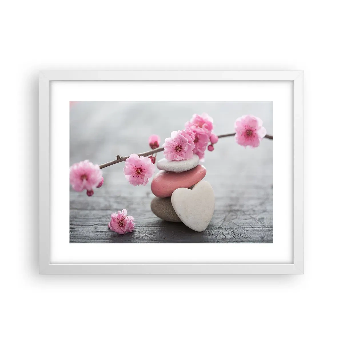 Affiche dans un cadre blanc - Poster - Le bonheur avec une fleur de cerisier - 40x30 cm