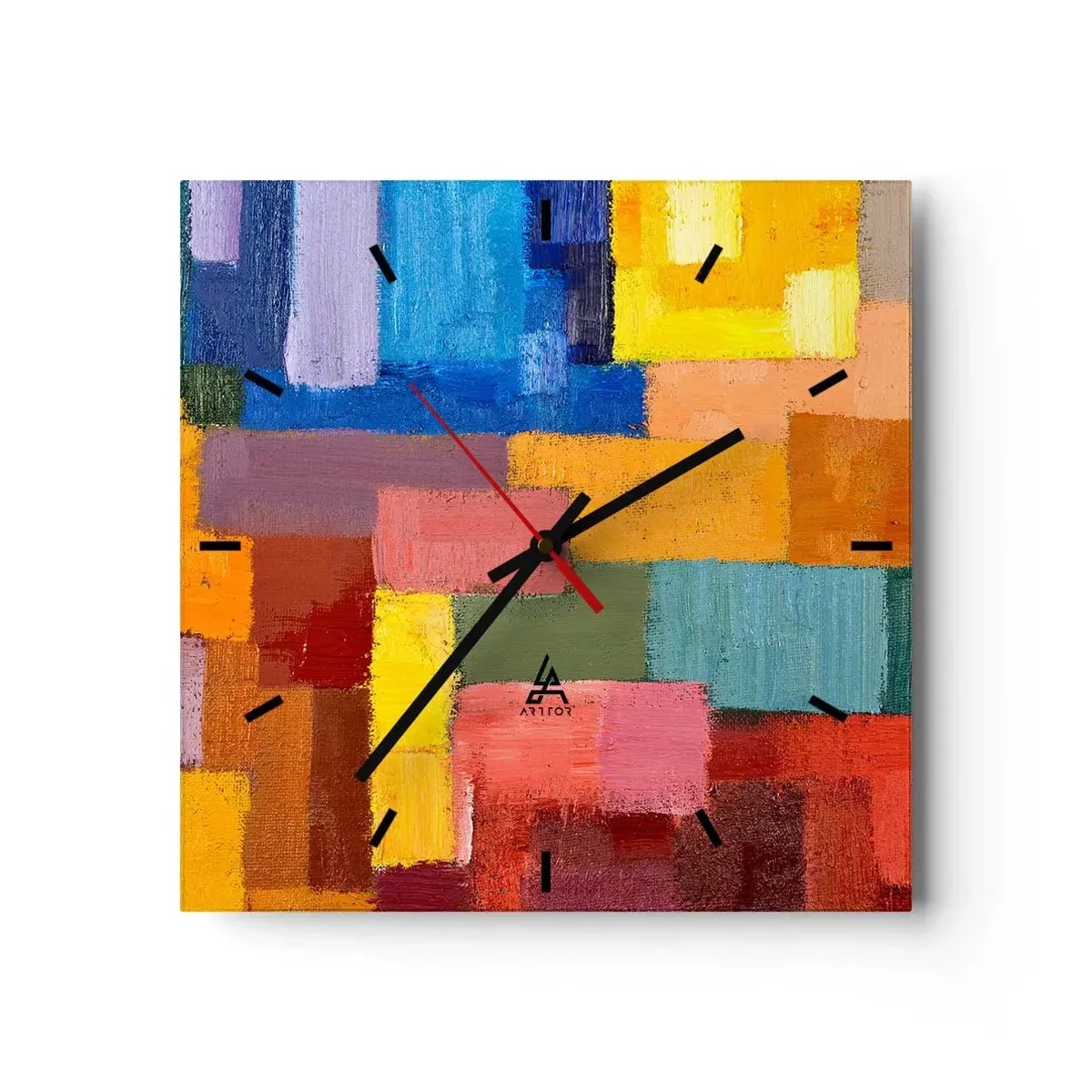 Horloge murale - Pendule murale - Rectangles abstraits colorés dans différentes nuances - 30x30cm - Chacun est différent, tout est coloré - Décoration murale moderne pour le salon et la chambre ARTTOR