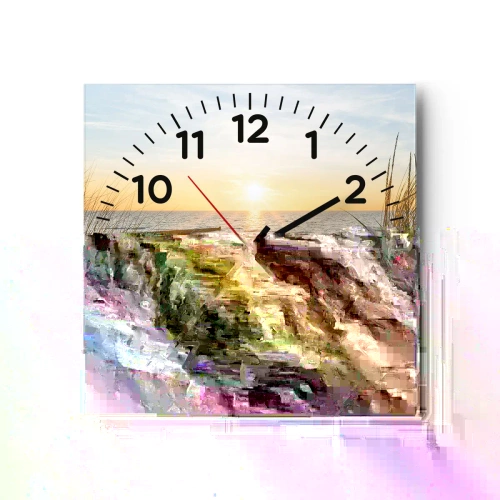 Horloge murale - Pendule murale - Le bruit de la mer, le chant des oiseaux, une plage sauvage parmi les herbes… - 40x40 cm