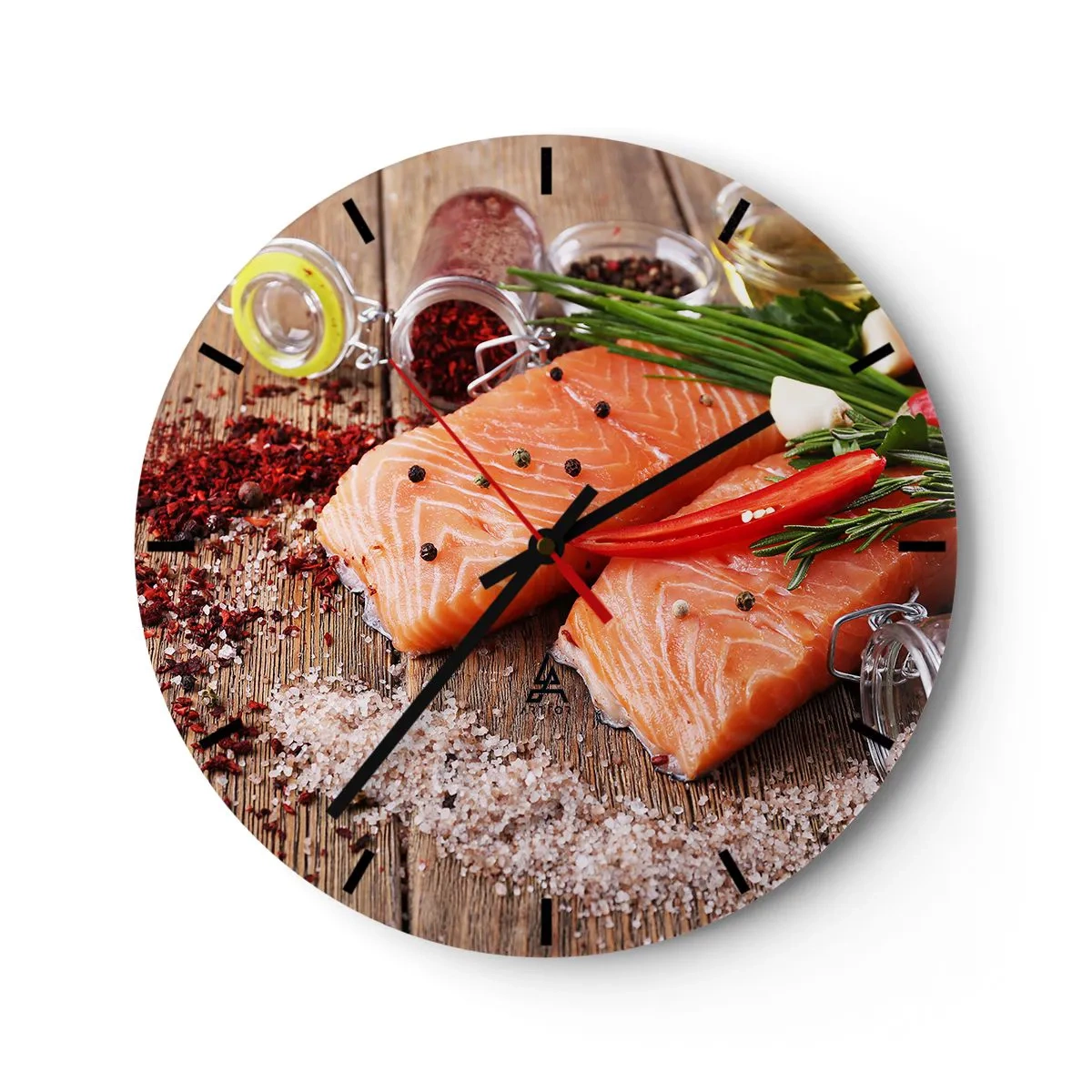 Horloge murale - Pendule murale - Filet de saumon aux épices - 30x30cm - Aventure norvégienne dans la cuisine - Décoration murale moderne pour le salon, la cuisine et la chambre ARTTOR