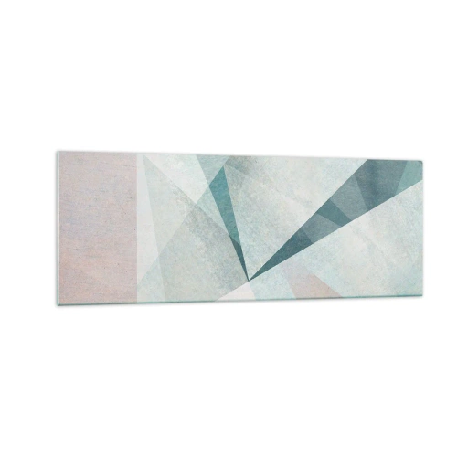 Impression sur verre - Image sur verre - Formes géométriques dans des tons pastel de bleu et de gris - 140x50cm - Calme bien que dynamique - Décoration murale moderne pour le salon et la chambre ARTTOR