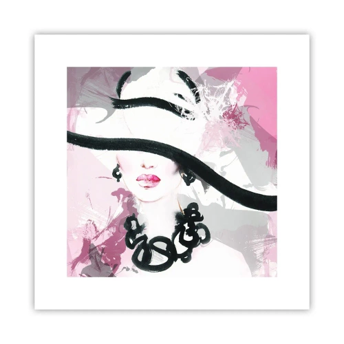 Affiche - Poster - Portrait d'une dame en noir et rose - 30x30 cm