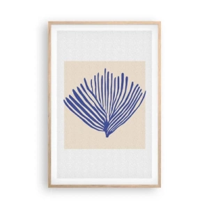 Affiche dans un chêne clair - Poster - Éventail bleu - 61x91 cm