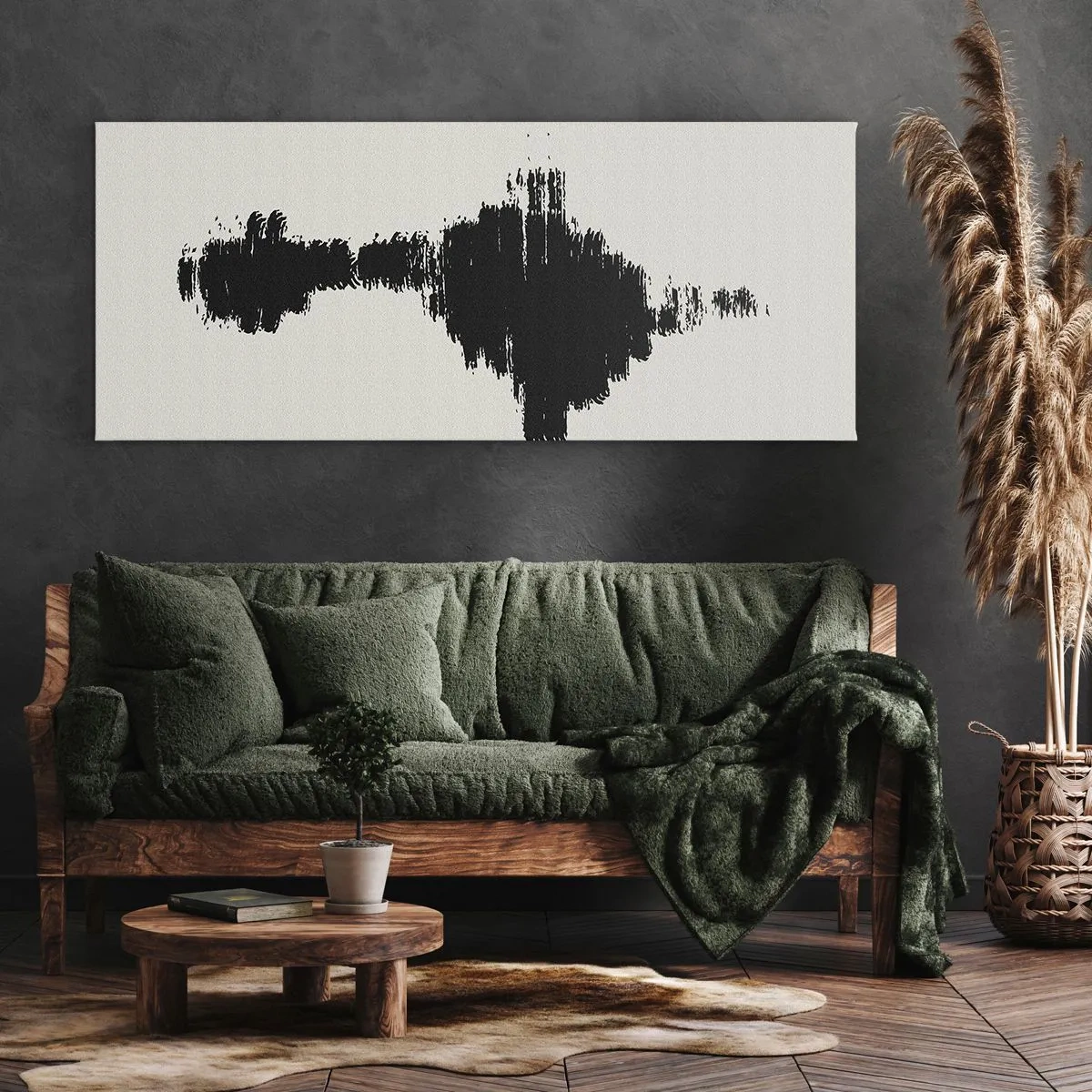 Impression sur toile - Image sur toile - Un motif abstrait ressemblant à une onde sonore dans un style minimaliste. - 140x50cm - Vibrations de l'imagination - Décoration murale moderne pour le salon et la chambre ARTTOR