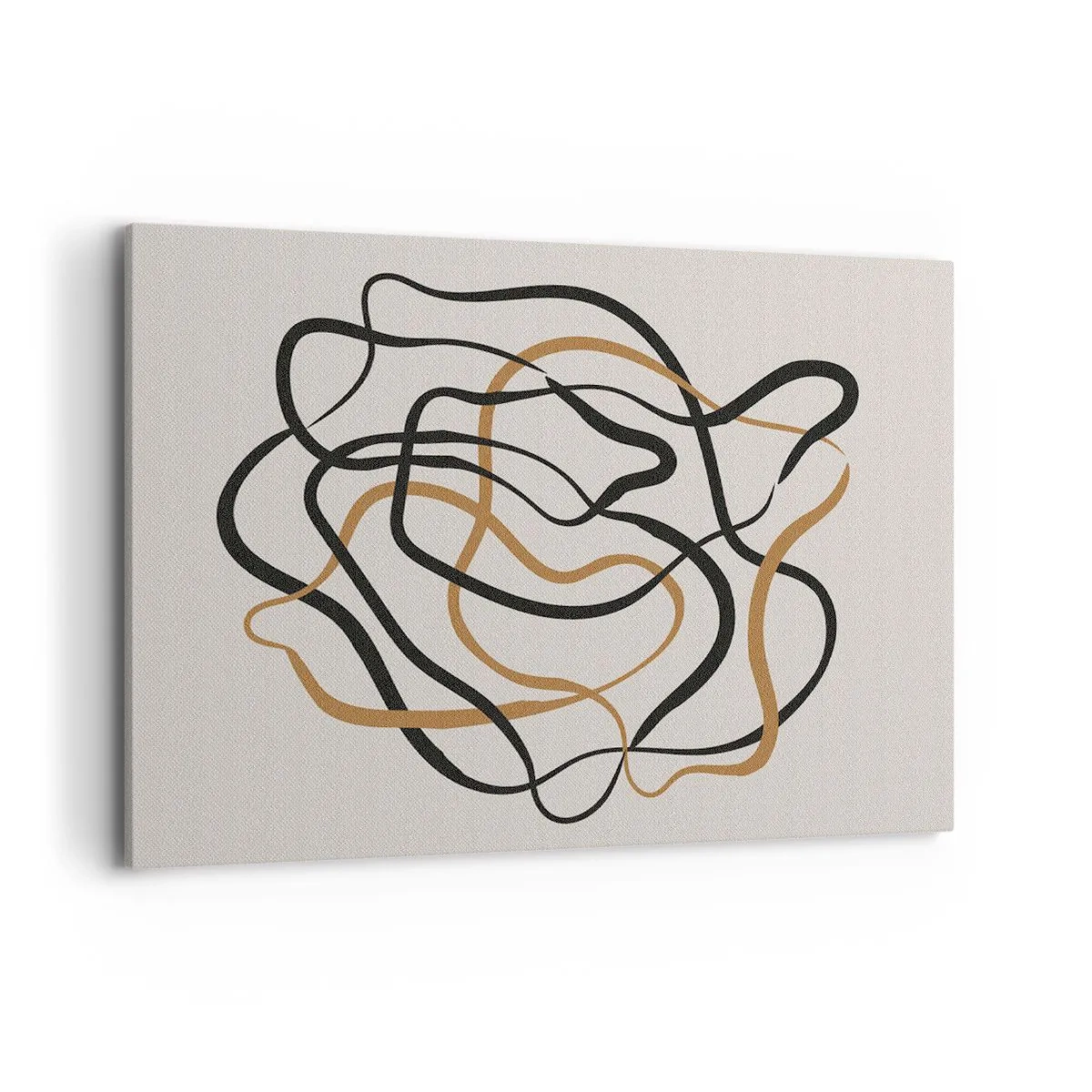 Impression sur toile - Image sur toile - Lignes emmêlées en noir et or sur fond clair - 100x70cm - Tout s'est mal déroulé - Décoration murale moderne pour le salon et la chambre ARTTOR