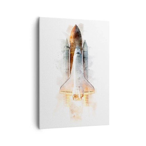 Impression sur toile - Image sur toile - Une interprétation artistique à l'aquarelle d'une navette spatiale au décollage - 50x70cm - Des explorateurs pour commencer - Décoration murale moderne pour le salon et la chambre ARTTOR