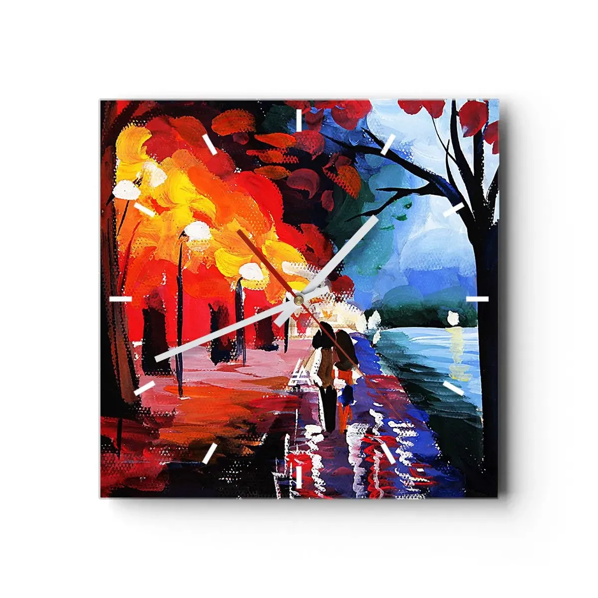 Horloge murale - Pendule murale - Une promenade d'automne le long du sentier surplombant l'eau - 30x30cm - Automne flamboyant dans le parc - Décoration murale moderne pour le salon et la chambre ARTTOR
