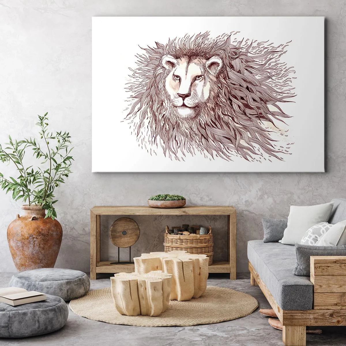 Impression sur toile - Image sur toile - Aquarelle artistique d'un lion avec une crinière détaillée - 70x50cm - Un souverain fougueux - Décoration murale moderne pour le salon et la chambre ARTTOR