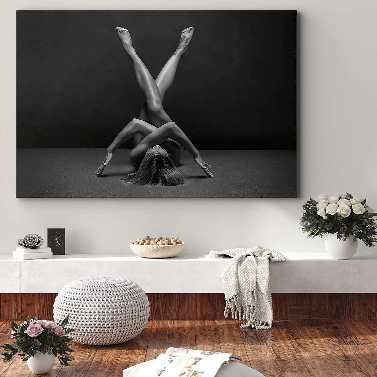 Impression sur toile - Image sur toile - Une vision artistique d'une femme en noir et blanc - 70x50cm - Géométrie de la nudité - Décoration murale moderne pour le salon et la chambre ARTTOR