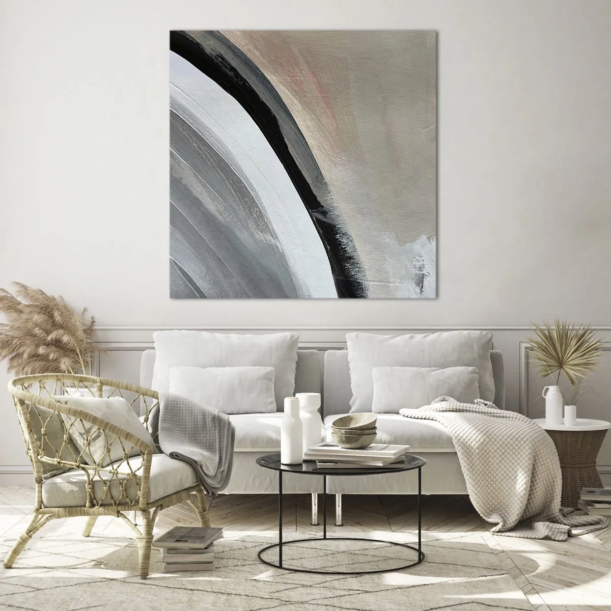 Impression sur verre - Image sur verre - Composition : arc de noir et gris - 60x60 cm