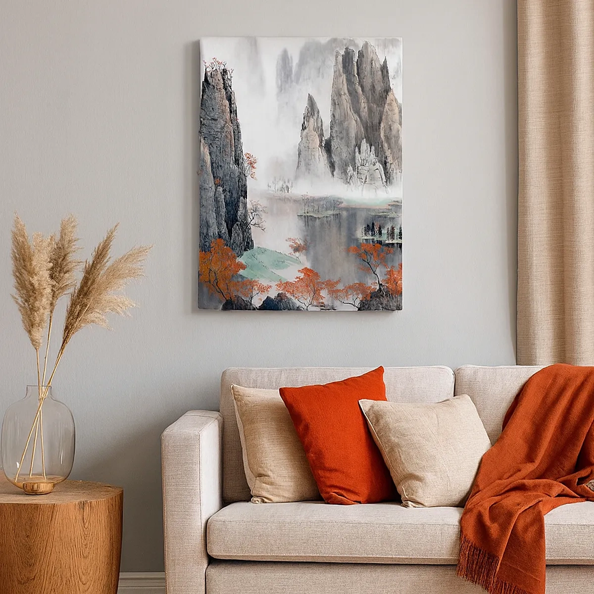 Impression sur toile - Image sur toile - Rochers et arbres pittoresques dans le paysage brumeux de la Chine - 50x70cm - De puissants gardiens - Décoration murale moderne pour le salon et la chambre ARTTOR