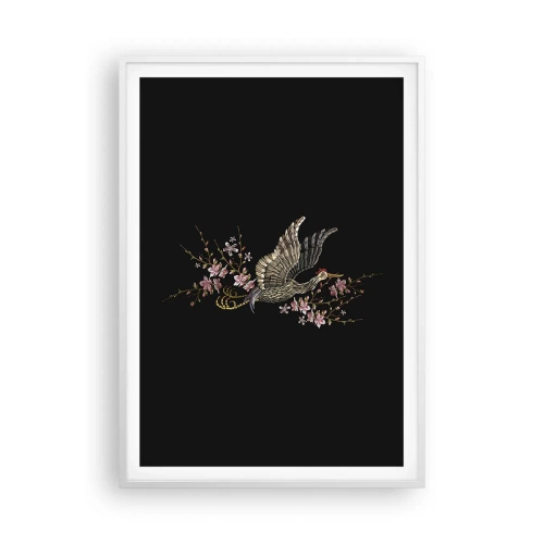 Affiche dans un cadre blanc - Poster - Oiseau brodé exotique - 70x100 cm