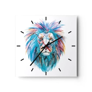 Horloge murale - Pendule murale - Portrait à l'aquarelle d'un lion aux couleurs vives - 30x30cm - Aura électrique - Décoration murale moderne pour le salon et la chambre ARTTOR