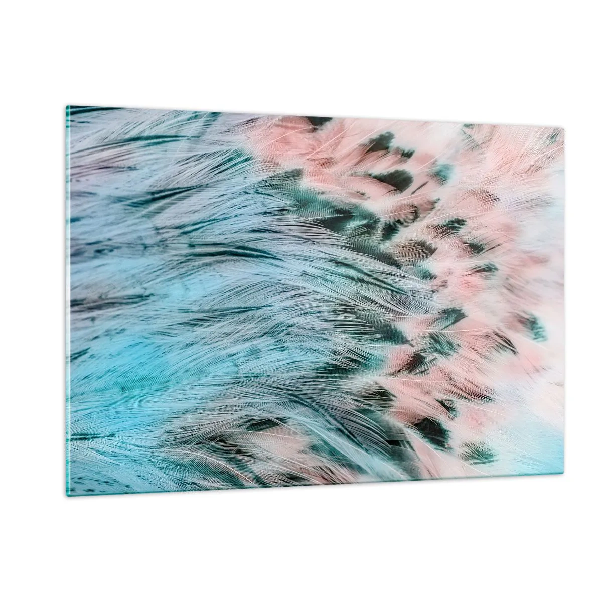 Impression sur verre - Image sur verre - Gros plan de plumes aux tons rose saphir - 120x80cm - Duvet rose saphir - Décoration murale moderne pour le salon et la chambre ARTTOR