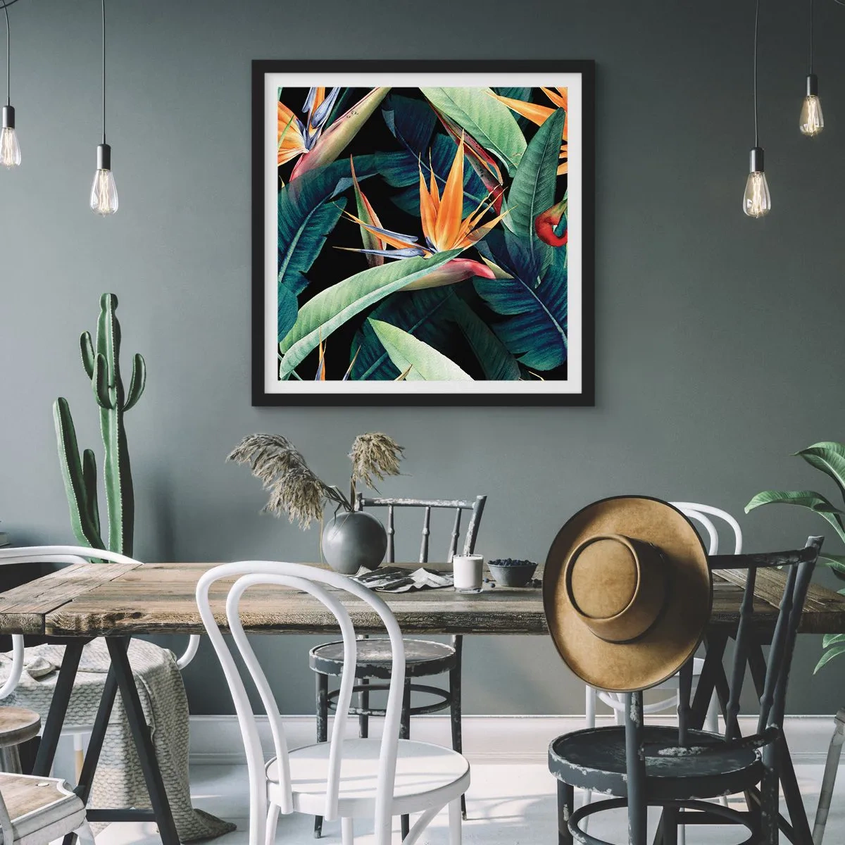 Affiche dans un cadre noir - Poster - Fleurs flamboyantes des tropiques - 40x40 cm