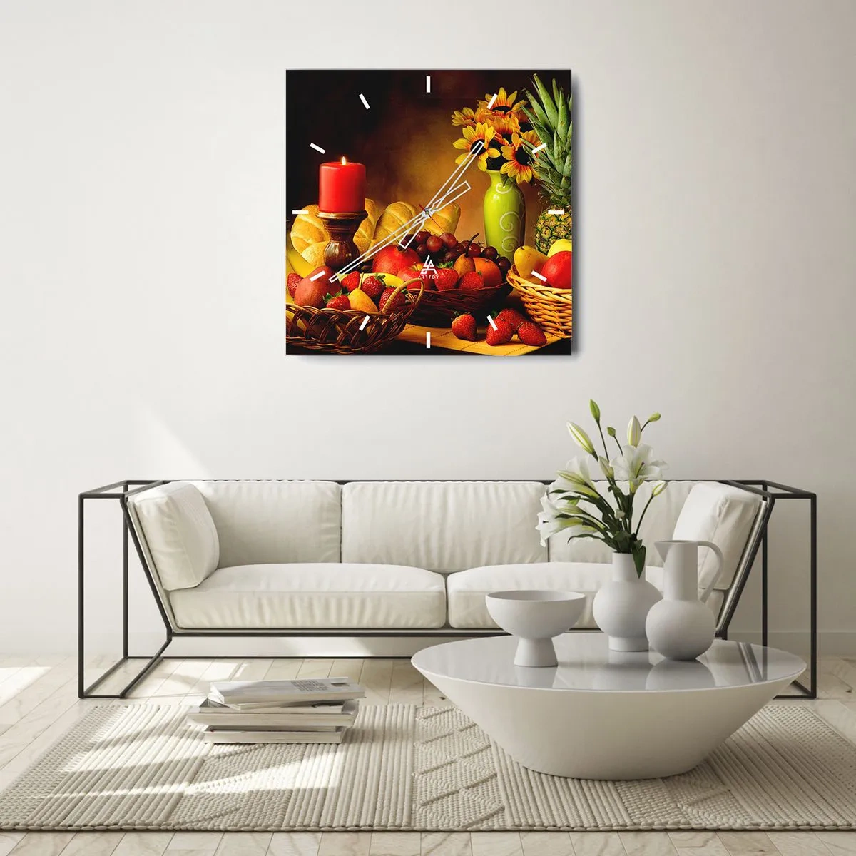 Horloge murale - Pendule murale - Nature morte de pain et de fruits - 40x40 cm