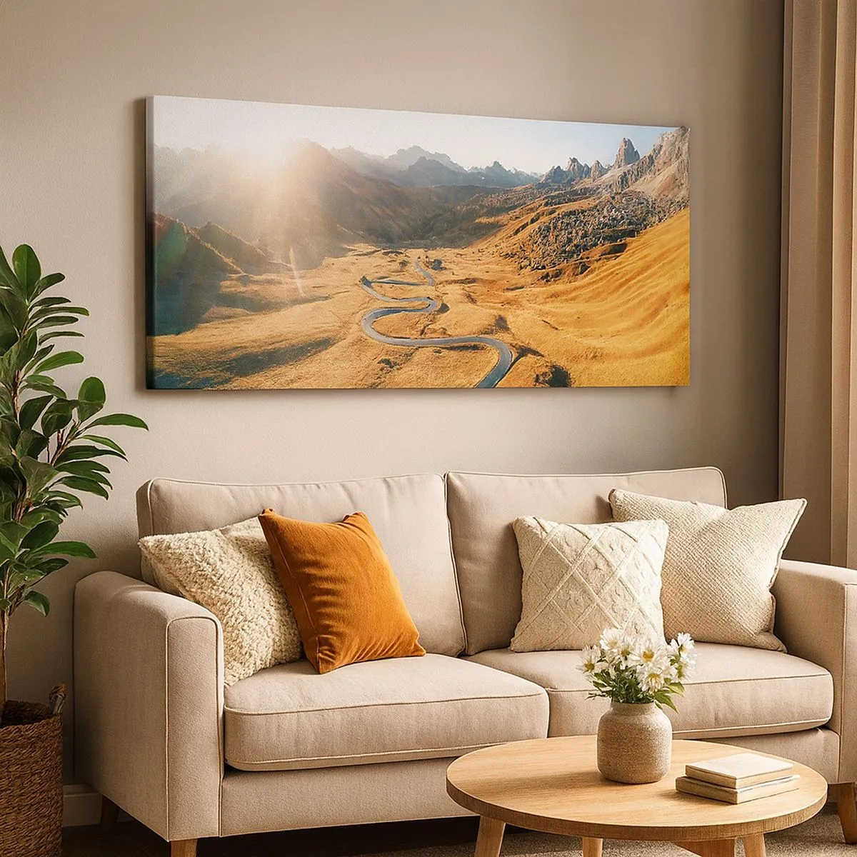 Impression sur toile - Image sur toile - Dans une vallée dorée - 100x40 cm