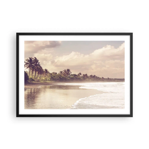 Affiche dans un cadre noir - Poster - Une plage avec des palmiers et des vagues douces le matin - 70x50cm - La caresse des vagues - Décoration murale moderne pour le salon et la chambre ARTTOR