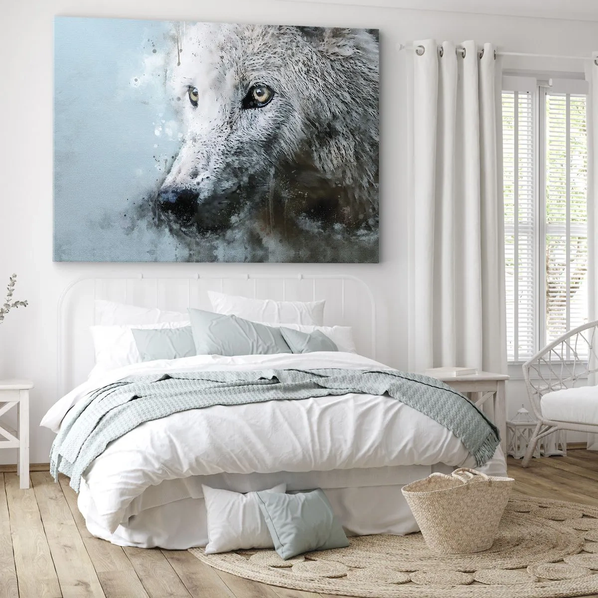 Impression sur toile - Image sur toile - Portrait à l'aquarelle d'un loup - 100x70cm - Rencontrez l'âme du loup - Décoration murale moderne pour le salon et la chambre ARTTOR
